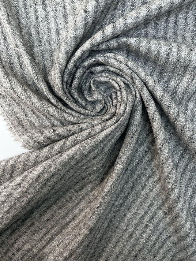 Gray Wool Fabric With Stripes Flammé