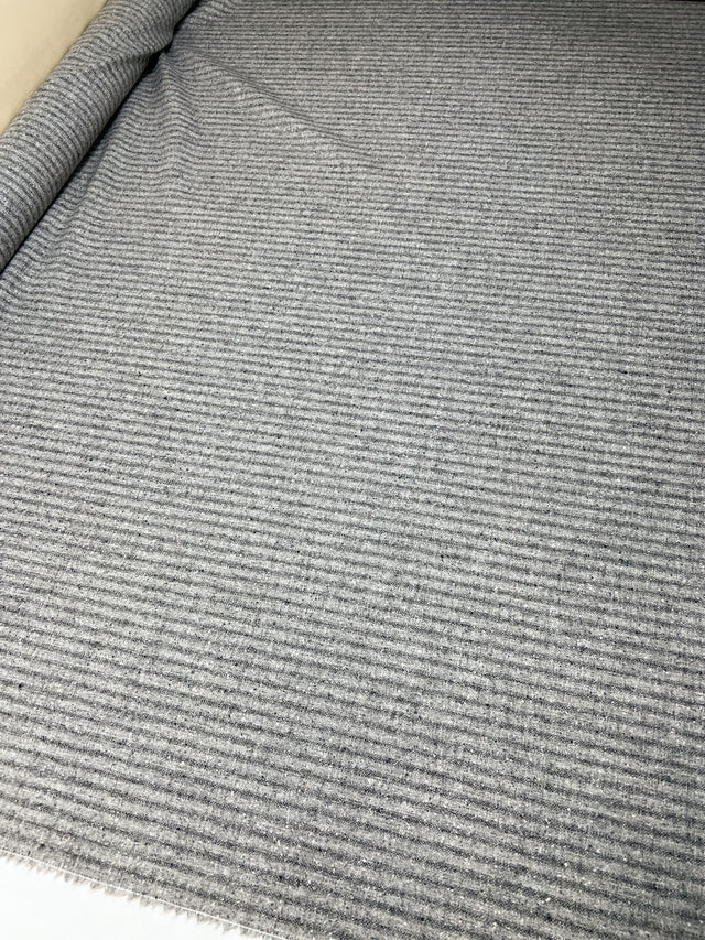 Gray Wool Fabric With Stripes Flammé