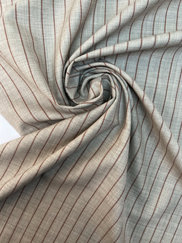 Tissu doublé rayé gris brun laine
