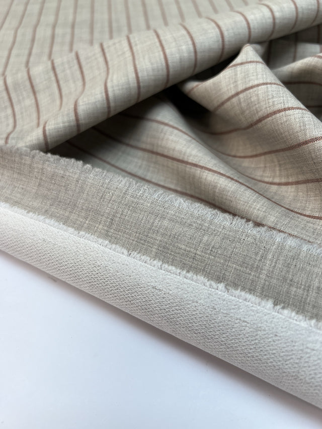 Tissu doublé rayé gris brun laine